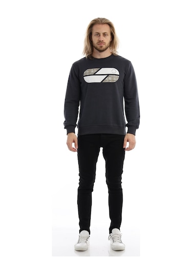 Erkek Polo State Baskılı Bisiklet Yaka Sweat Koyu Kahve Füme