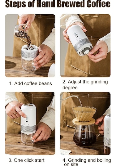 Createtech 200ml Usb Şarjlı Taşınabilir Elektrikli Burr Kahve Öğütücü 13w Ayarlanabilir Seyahat Ofis Kamp İçin Gri Gri