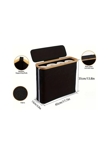 Sunshine011 Gri Sku 1 Adet Bambu Kağıt Havlu Tutucu, Çift Bölmeli Modern Banyo Depolama Sepeti Gri