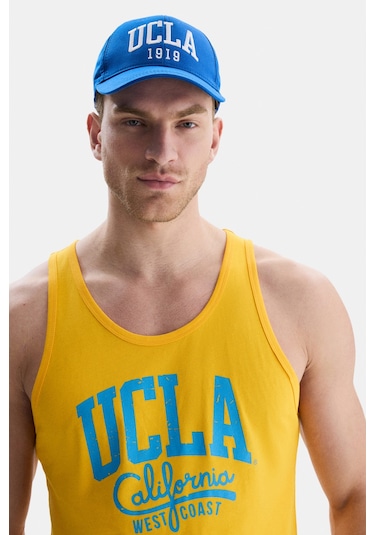 Ucla Pebble Sarı Sıfır Kol Baskılı Oversize Erkek Tshirt Sarı