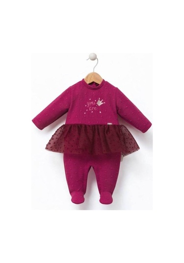 Kız Bebek Tütü Etekli Tasarım Tulum-15218 Bordo