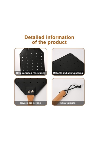 Dofolink 2 Adet Siyah Deri Ve Ahşap Saplı Dayanıklı Sinek Vuruğu, Uyumlu Tutuş, Uçakları Etkili Vurmak İçin Araç Siyah