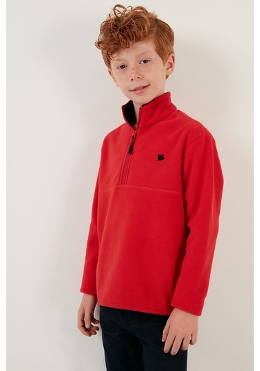 Lela Yumuşak Dokulu Fermuarlı Dik Yaka Şardonlu Kışlık Unisex Çocuk Polar 5905002 Kırmızı