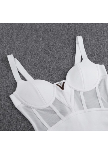 Korse Kumaşlı Bandaj Elbise Beyaz