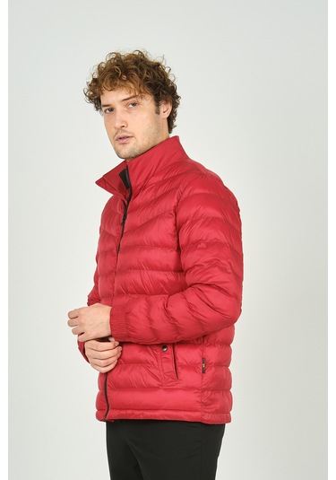 Allegro Erkek Hakim Yaka Fermuar Kapamalı Cep Detaylı Kapitone Şişme Mont 7360 Kırmızı Kırmızı