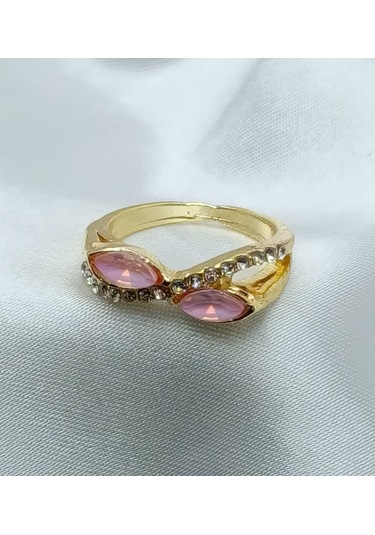 Yeni Sezon Paslanmaz Çelik Altın Kaplama Pembe Taş'lı Yüzük Gold