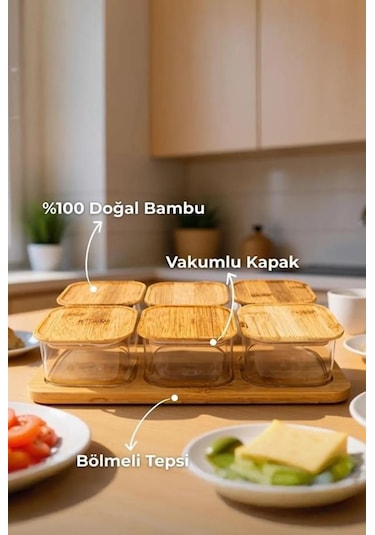 Bambum Penta 6'lı Kahvaltılık Saklama Seti Ahşap