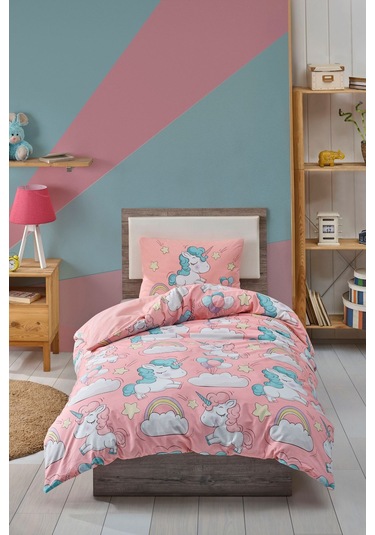Enlora Home Junior Nevresim Seti Tek Kişilik Unicornio Pembe