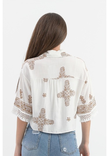 Antik Desenli Kolları Püsküllü Gömlek - Kahverengi-kahverengi Kahverengi