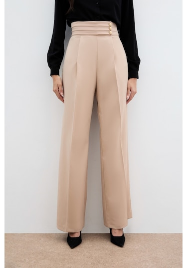Sateen Bel Detaylı Pantolon - Bej