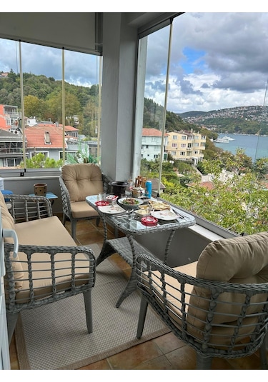 Tu Tienda Kartepe 2 1 1 Rattan Bahçe Balkon Takimi,bej Kumaş/gri Rattan Örgü Bej