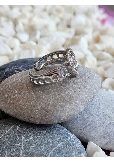 Eva Takı Store Kalp Figürlü Yarım Tur Formlu Ayarlanabilir Silver Renk Çelik Yüzük Silver