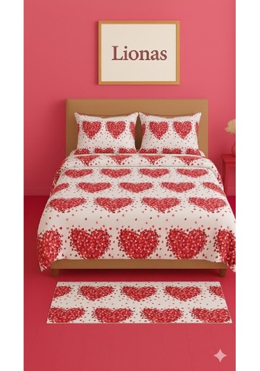 Çift Kişilik Desenli Nevresim + 2 Adet Kapaklı Yastık Kılıfı Koyu Kırmızı