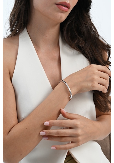925 Ayar Gümüş Çivi Deseni Bilezik Barcode Rose Gold - Gümüş