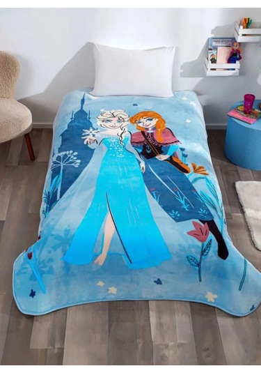 Taç Frozen Kız Çocuk Battaniye Tek Kişilik Mavi