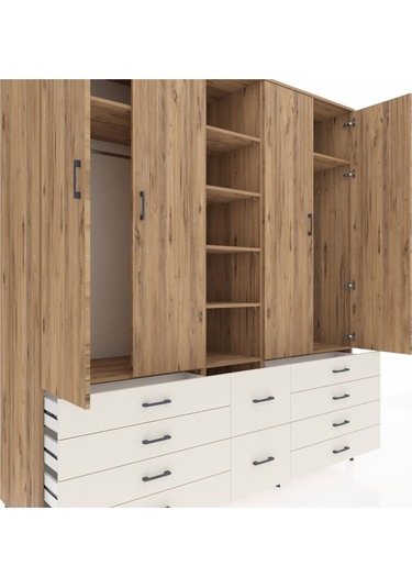 Kronos Dolap 9 Raflı 10 Çekmeceli 2 Askılı 220x59x243 Çam-çam/aytaşı Atlas Çam/aytası