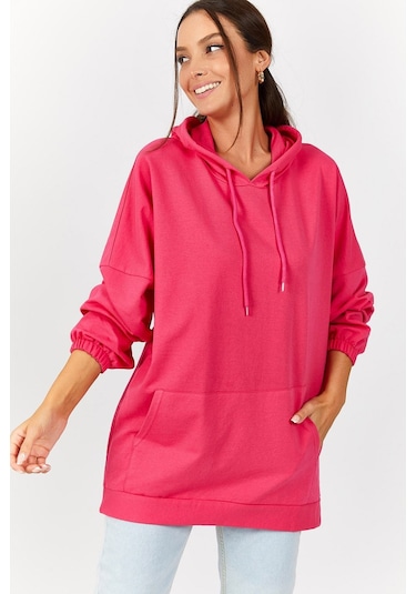 Armonika Kadın Pembe Kapişonlu Cepli Sweatshirt Arm-21k024027