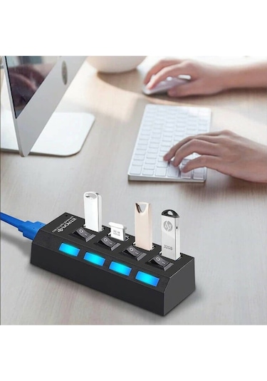 Usb 3.0 4 Port Çoklayıcı Hub Anahtarlı Işıklı On Off Chipli Model
