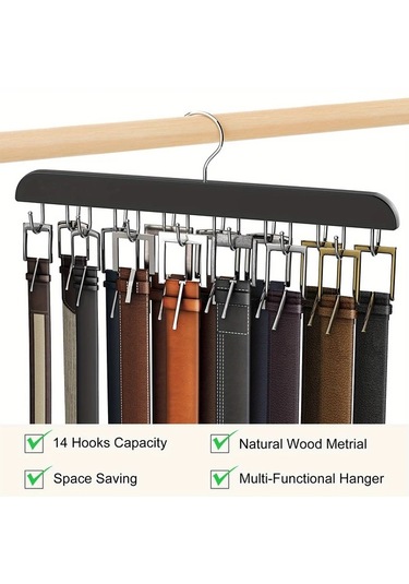 Chuangyinshop Siyah 14 Kancalı Ahşam Askılık, Kravat Atkı Kemik İçin Çok Amaçlı Düzenleyici Siyah