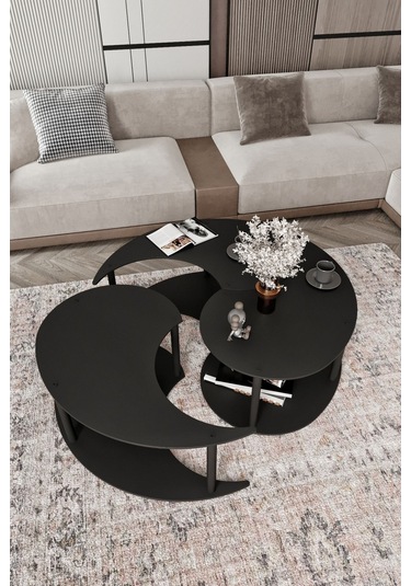 Yin Yang Unıty Serenıty Orta Sehpa 3 Lü Siyah-90 Cm Siyah