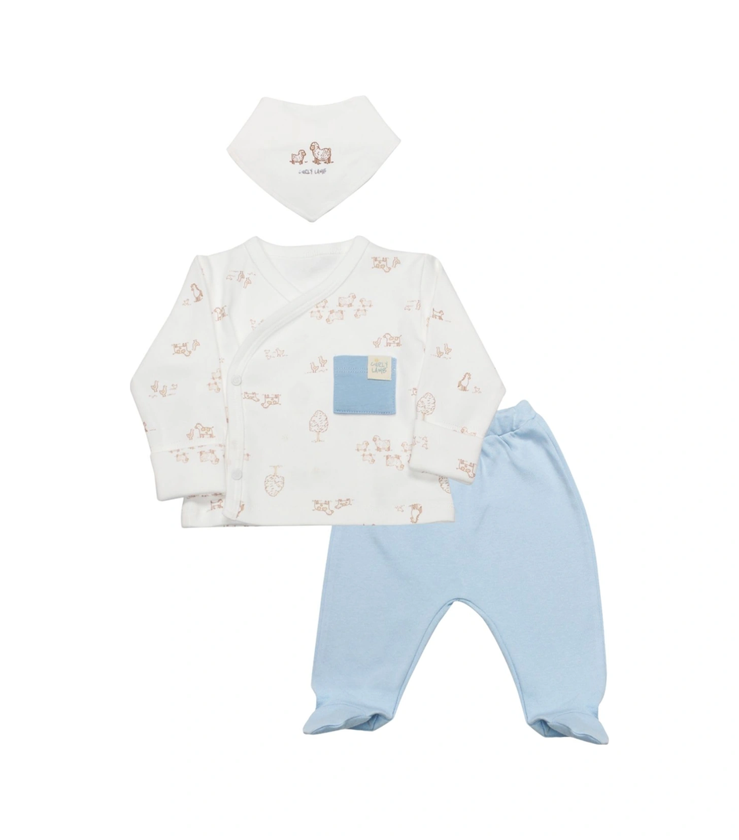 Bistyle Organik 3'lü Zıbın Takım Curly Lamb Çok Renkli