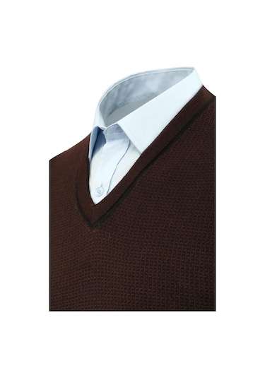 Çizgi Triko Erkek V Yaka Süveter Çelik Örgü Regular Kalıp 5208h Bgl-st04960 Bordo