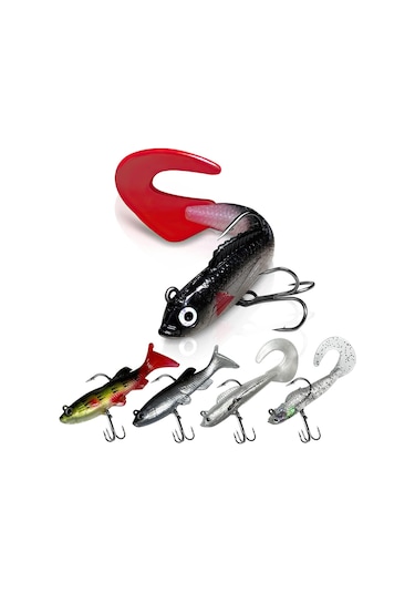 Valkyrie 5 Adet Yumuşak Silikon Sırtlı Çift İğneli Sahte Olta Yem Seti Wobbler T Tail Tatlı Ve Tuzlu Su Uyumlu