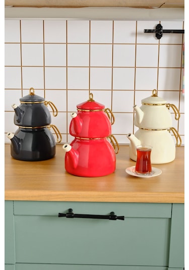 Karaca  Retro Emaye İndüksiyon Tabanlı Kırmızı Çaydanlık