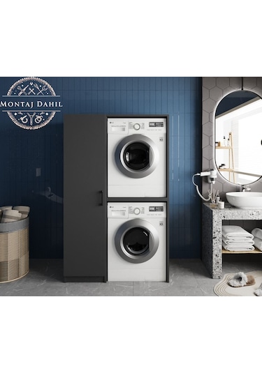 Almera Çamaşır Ve Kurutma Makinesi Dolabı Banyo Dolabı Füme Antrasit