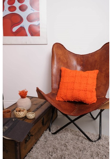 Peraluna Foam Pıllow Şifon Şerit Triko Yastık Kılıfı 45x45 Cm Turuncu - Turuncu