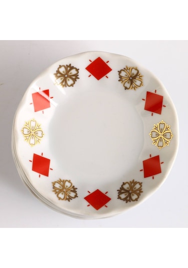 6 Kişilik Porland Porselen Kahveci Çay Tabağı - Yonca Beyaz