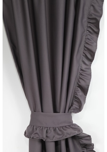 Poli Perde Çift Kanat Dikey Fırfırlı Antrasit