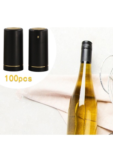 Suntek 100x Şarap Şişesi Isı Büzüşmeli Kapaklar 30mm Conta Siyah