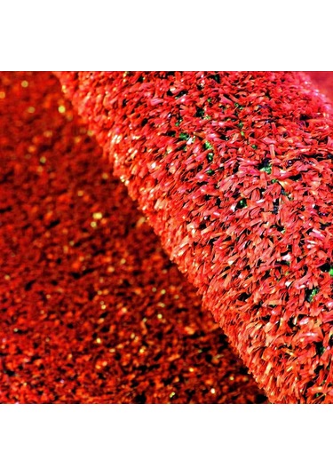 Kesme Suni Yapay Kırmızı Çim Halı 7 Mm Balkon Teras Bahçe Dekoratif Kaymaz 200 x 200