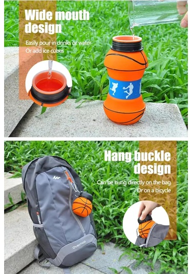 Futbol Su Şişesi, Yalıtılmış Su Şişesi Çocuklar, Katlanabilir Ve Katlanabilir Spor Su Şişesi, Su Şişesi ', Basketbol Tasarımı Çocuklar Yalıtımlı Su Şişesi 34 Oz. Gök Mavisi