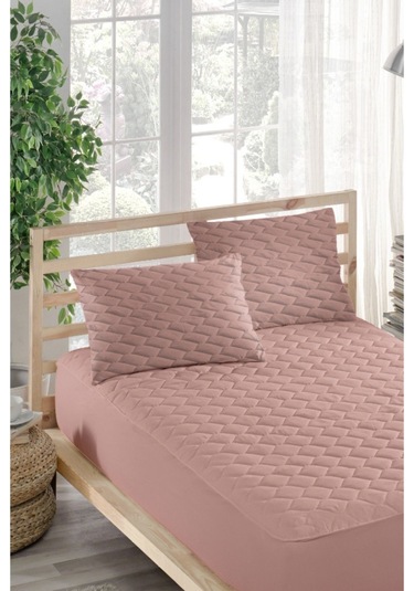 Alez Takımı %100 Pamuklu Sessiz 3 Parça Kapitoneli Yastık Alezli Pembe Çift Kişilik Pembe