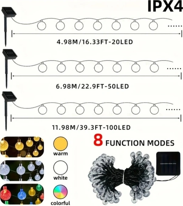 Trendooze 100 Adet Solar Kristal Küre Led Mekan Aydınlatma 39.3ft Dış