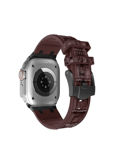 Novahub İos Watch Uyumlu Se 2023 40mm Timsah Dokusu Sıvı Silikon Saat Bandı Siyah Koyu Kahverengi, Ergonomik Tasarım