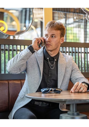 Bys Beystil Sivri Yaka Lacivert Kırçıllı Blazer Ceket Garcia - Slim Fit