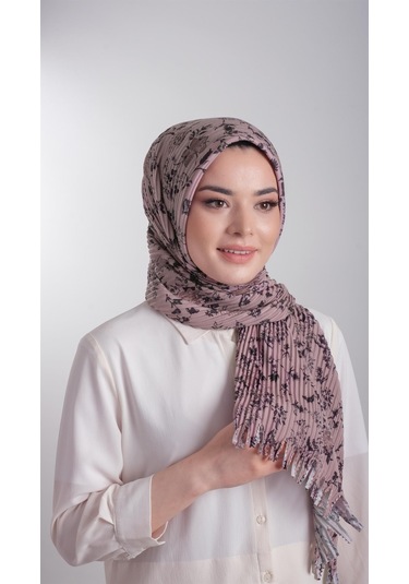 Vizon Pratik Hazır Geçmeli Tesettür Eşarp Kesik Elyaf Piliseli Çiçek Desenli 1818d6 10