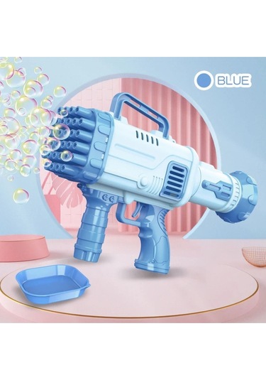 Pilli Roket Atar Köpük Tabancası 32 Delikli Bazooka Bubble Machine - Mavi Mavi