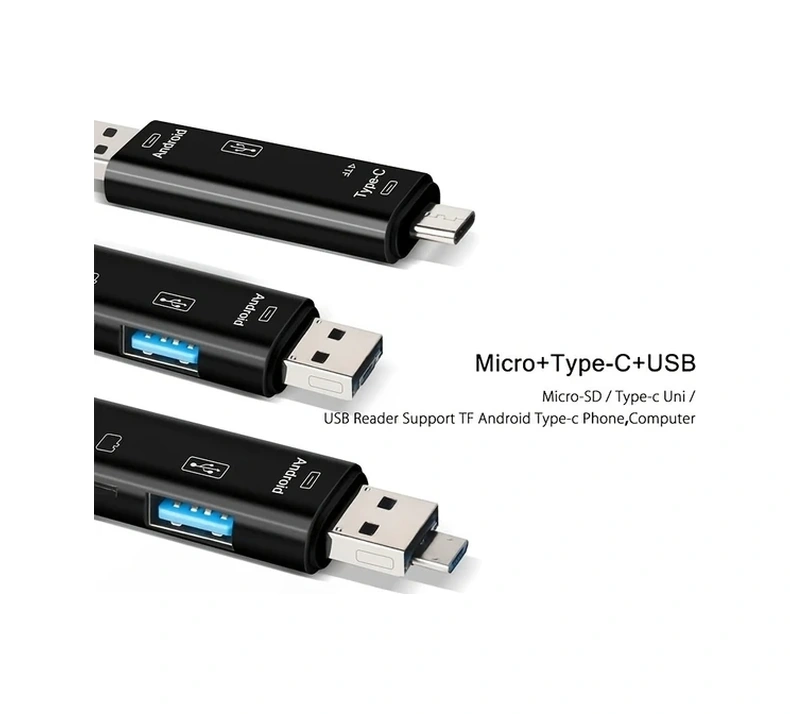 Sunshine011 5'li Usb Type-c/usb/micro Usb/tf/sd Kart Okuyucu, Otg Adaptör, Dokunmatik, Siyah