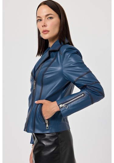 Diana Mavi Kadın Deri Mont 001