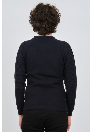 Çizgi Triko Erkek Bisiklet Yaka Slim Fit Kazak 42554259 Lacivert Lacivert