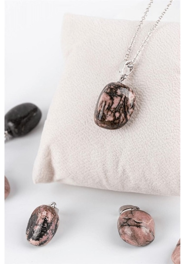 Sertifikalı Tımbıl Model Rodonit Taşı Kolye Rodokrozit Taşı Çok Renkli