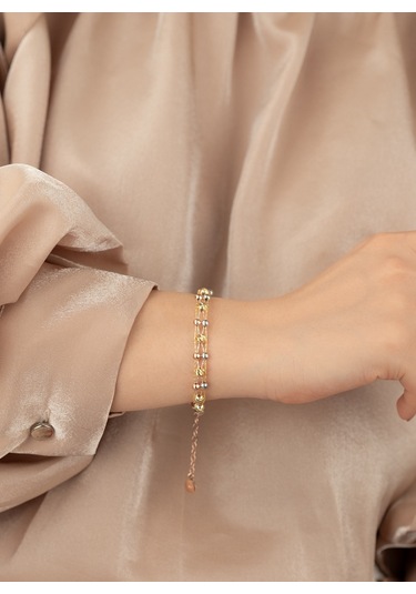 925 Ayar Gümüş Üç Renkli Altın Kaplama Dorika Toplu Bileklik