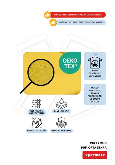 Xpermate Puffymod Dekoratif Kare Puf Orta Sehpa 40x40 Cm Sarı