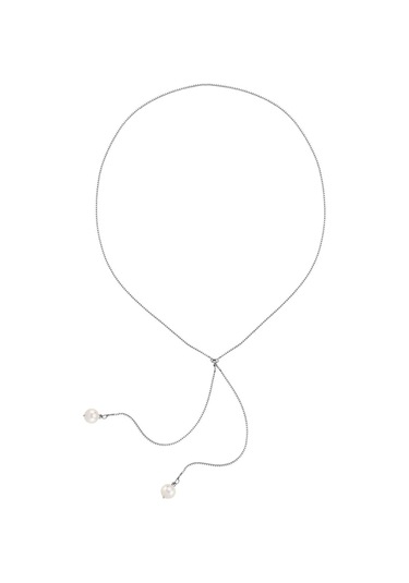 7,5 Mm Asansör Zincirli Doğal İnci Kolye Beyaz