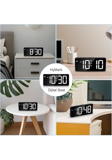 HyMark LED Ekran USB Güç Dijital Aynalı Masa Saati Sıcaklık Alarm Takvim/ADPT