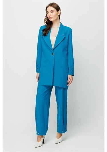 Çıt Çıt Detaylı Oversize Ceket Pantolon Takım Turkuaz-turkuaz Turkuaz